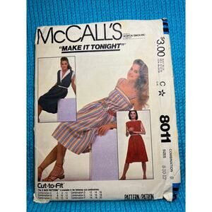 McCalls 8011 Sewing pattern dress apron shirt boatneck 1980s Size 8 10 12